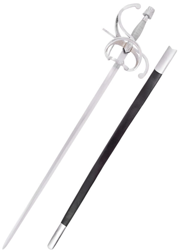 0116340500_rapier_renaissance_geschwungener_parier_lederscheide_mittelalter Renaissance Rapier mit geschwungenem Parier mit Lederscheide