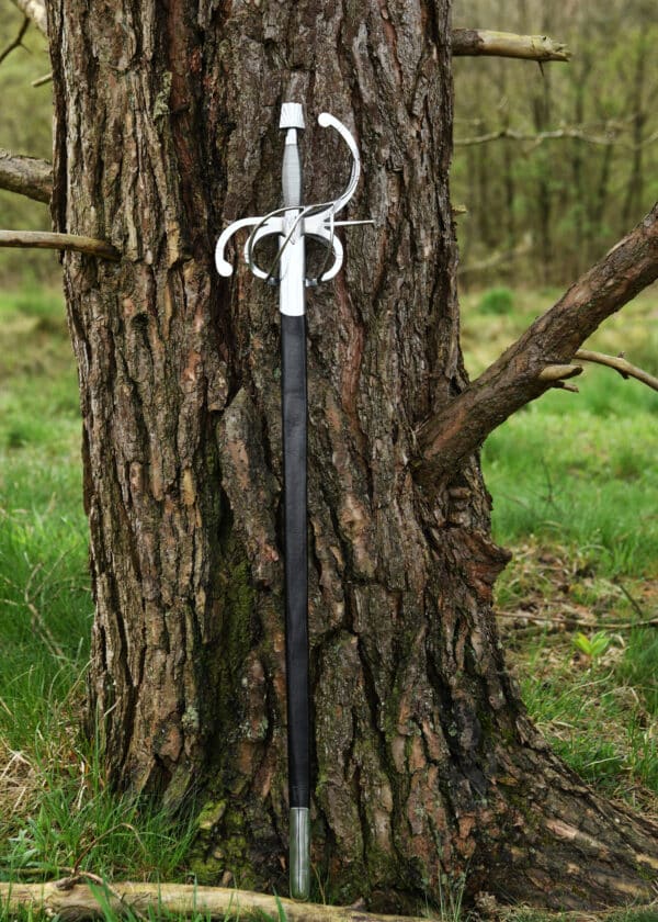 Renaissance Rapier mit geschwungenem Parier mit Lederscheide
