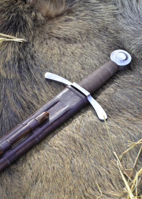 0116695118d_schwert_kreuzritter_scheibenknauf_mittelalter_sword Kreuzritter Scheibenknauf-Schwert m. Scheide, reguläre Ausführung