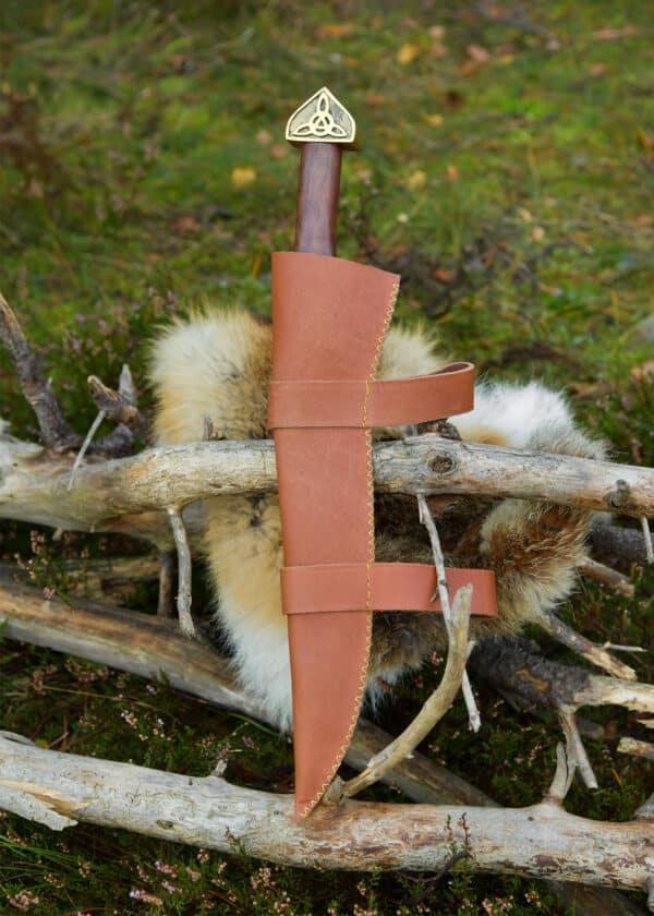 Wikinger-Sax mit brauner Lederscheide und Holzgriff