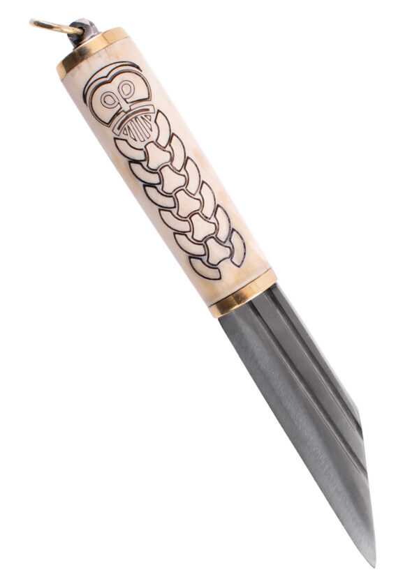 0316201700b_sax_lederscheide_messer_dolch_seax_wikinger_viking_mittelalter-2 Kleiner Wikinger-Sax, Knochengriff mit nordischem Motiv