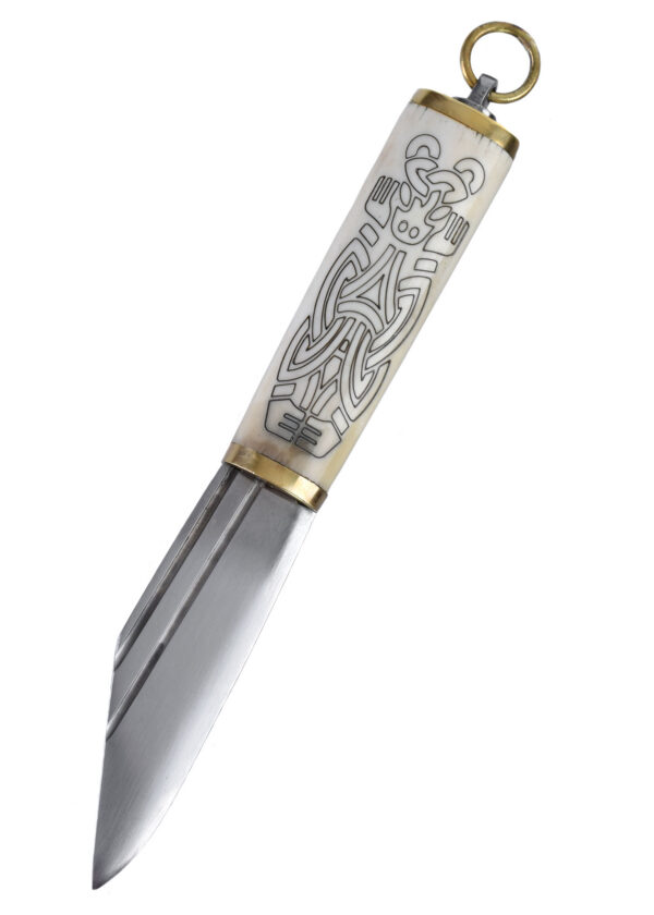 0316201800_messer_wikinger_sax_knochengriff_borrestil_viking_seax Kleiner Wikinger-Sax, Knochengriff im Borrestil, 9./10. Jh.