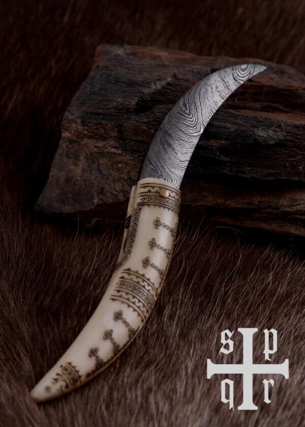 0364002462d_messer_wikingermesser_viking_knife_folder_damast_wikinger Wikinger-Taschenmesser aus Damaststahl mit Knochengriff