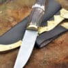 Wikinger Messer mit Hirschhorngriff und Scheide aus Leder
