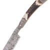 Damast-Rasiermesser mit Hirschhorngriff und Lederetui - Requisit