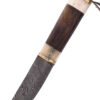 0397005161_messer_damast_holzgriff_lederscheide-1 Gebrauchsmesser mit Knochen-/Holzgriff und Lederscheide, Damaststahl