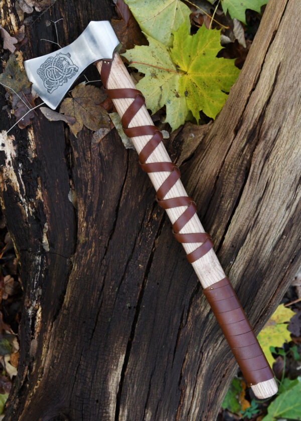 0416470700b_axt_stahl_typ_h_mittelalter_viking_wikinger Wikinger-Axt aus Stahl, gegossen, Typ H, mit Gravur und Lederwicklung