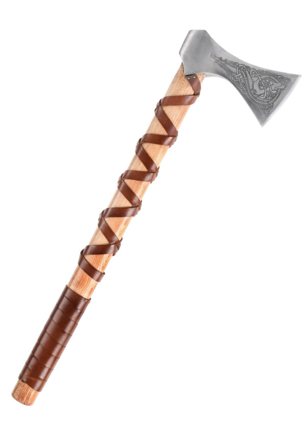 0416471000_axt_stahl_typ_k_mittelalter_viking_wikinger Wikinger-Axt aus Stahl, gegossen, Typ K, mit Gravur und Lederwicklung
