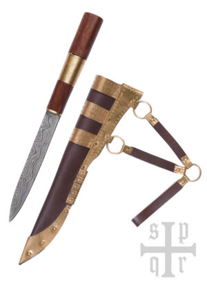 0564000226b_messer_wikingermesser_viking_knife_damast_wikinger Wikinger-Messer aus Damaststahl mit Holz-/Messinggriff