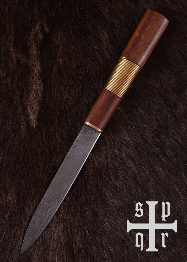 0564000226c_messer_wikingermesser_viking_knife_damast_wikinger Wikinger-Messer aus Damaststahl mit Holz-/Messinggriff