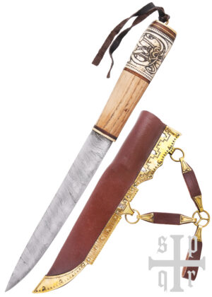 0564000232_wikingermesser_messer_damaststahl_holzgriff_knochengriff_knotenmuster_mittelalter Wikinger-Messer, Damaststahl, Holz-/Knochengriff m. Knotenmuster