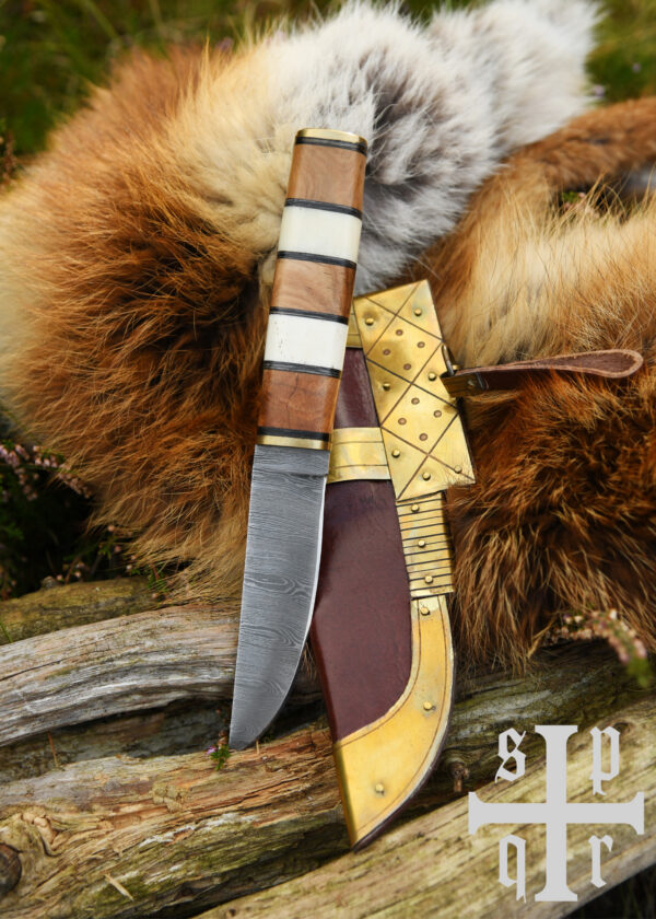 0564000237b_messer_wikingermesser_damaststahl_wikinger_mittelalter_holz_knochengriff Wikinger-Messer aus Damaststahl mit Holz-/Knochengriff
