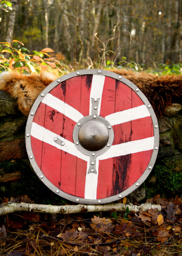 0901100080c_schild_wikingerschild_bjornir_larp_polsterschild_fantasy LARP vikingský štít Bjornir, červeno-biely, 60 cm