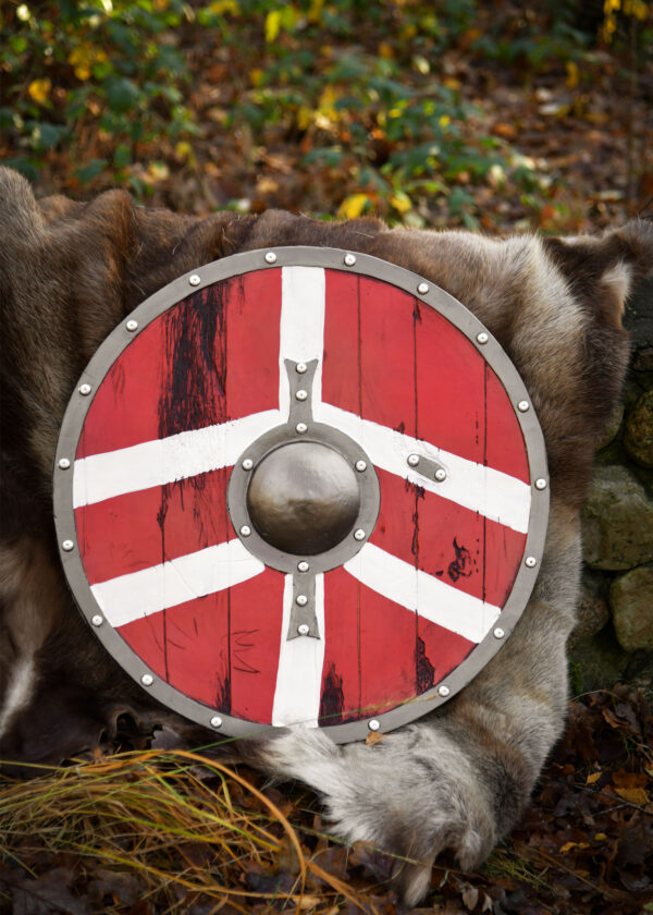 0901100080d_schild_wikingerschild_bjornir_larp_polsterschild_fantasy LARP vikingský štít Bjornir, červeno-biely, 60 cm