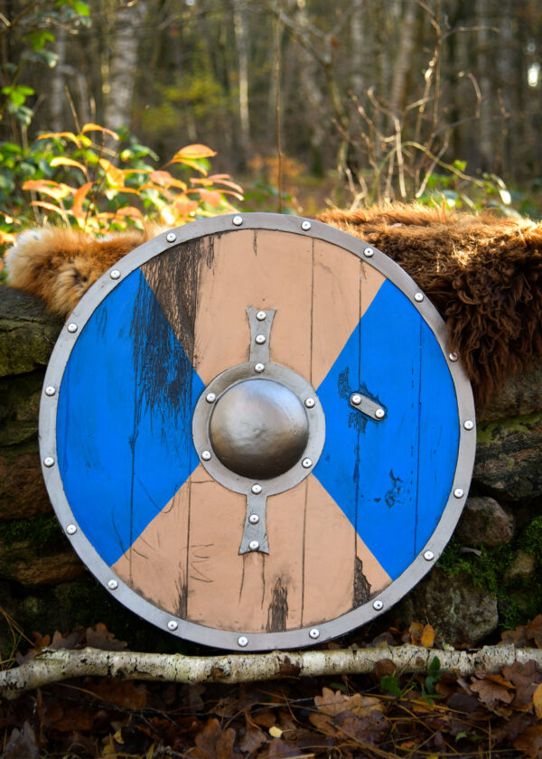 LARP vikingský štít Fjorn, modrý/hnedý, 60 cm