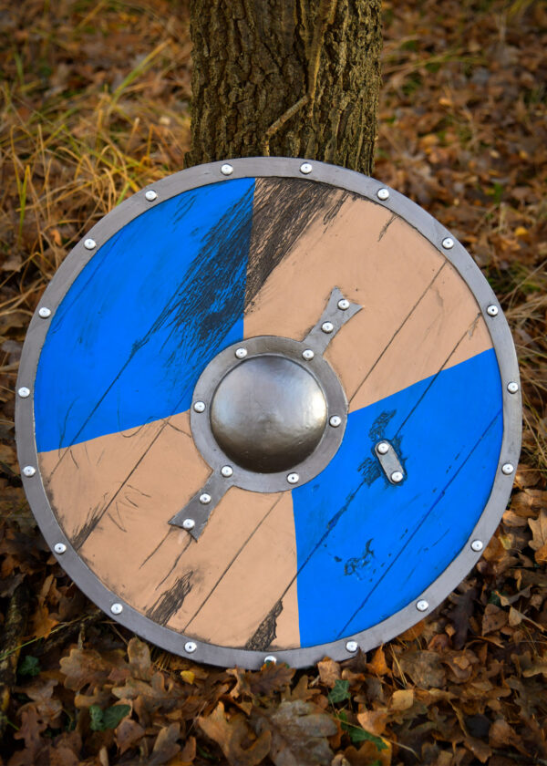 LARP vikingský štít Fjorn, modrý/hnedý, 60 cm