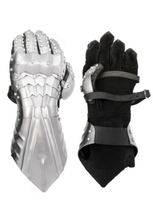1001065800_panzerhandschuhe_handschuhe_blank_vernietet_vernaeht_mittelalter Panzerhandschuhe, blank, vernietet und vernäht