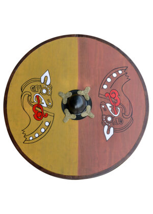 1116437000_rundschild_schild_wikinger_shield_viking_mittelalter Wikinger Rundschild, aus Holz, mit nordischem Pferdemotiv