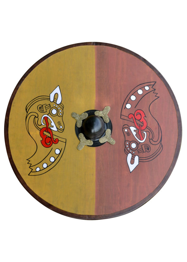 1116437000_rundschild_schild_wikinger_shield_viking_mittelalter Wikinger Rundschild, aus Holz, mit nordischem Pferdemotiv