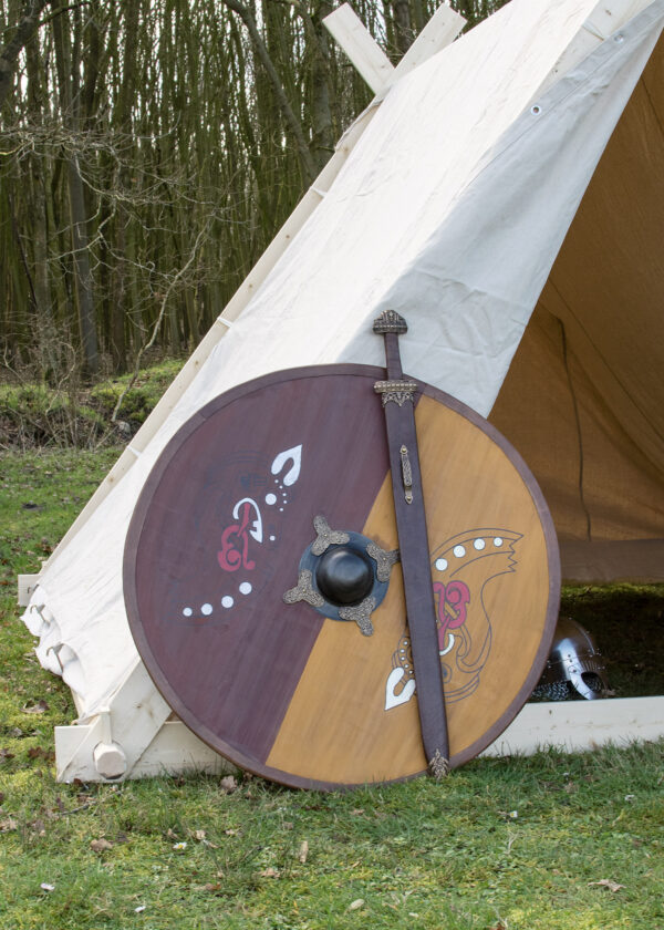 1116437000b_rundschild_schild_wikinger_shield_viking_mittelalter Wikinger Rundschild, aus Holz, mit nordischem Pferdemotiv