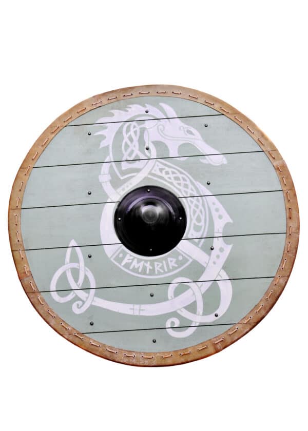 Wikingerschild 'Fenrir' mit Rohhaut-Umrandung, 80 cm