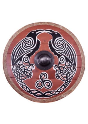 Wikingerschild 'Hugin & Munin' mit Rohhaut-Umrandung, 80 cm