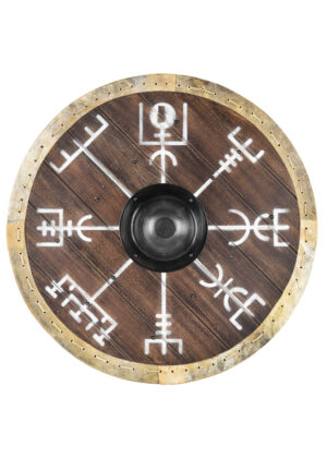 1116448360_schild_wikingerschild_vegvisir_rothautumrandung_mittelalter_wikinger_60cm Wikingerschild 'Vegvísir' mit Rohhaut-Umrandung, 60 cm