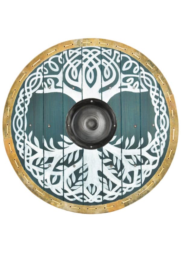 Vikinský štít „Yggdrasil – Strom života“ s obvodom zo surovej kože,  60 cm