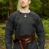 Breiter Ledergürtel, Doppelgürtel mit Flechtnaht, Unisex, dunkelbraun