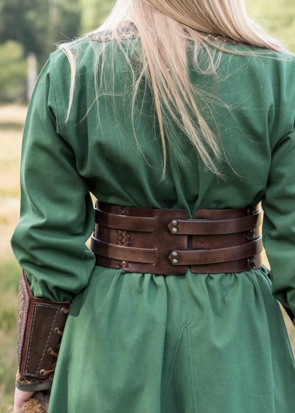 Breiter Ledergürtel, Doppelgürtel mit Flechtnaht, Unisex, dunkelbraun