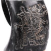 1375884016_hornbecher_horn_becher_carving_holzfussboden_mittelalter_lagerleben Rohovinový pohár, korbeľ s dreveným dnom a motívom Odina