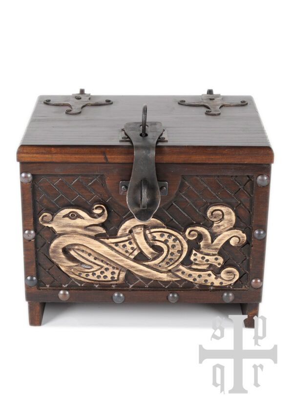 1564000137_spqr_viking_coffin_wood_33x25x28-1 Wikinger Holzkiste mit Midgardschlangen-Motiv, ca. 33 x 25 x 28 cm