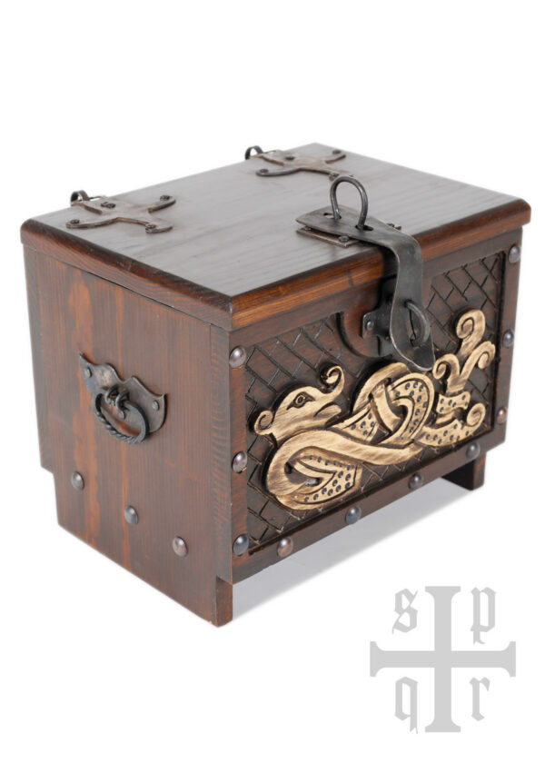 1564000137d_spqr_viking_coffin_wood_33x25x28-1 Wikinger Holzkiste mit Midgardschlangen-Motiv, ca. 33 x 25 x 28 cm