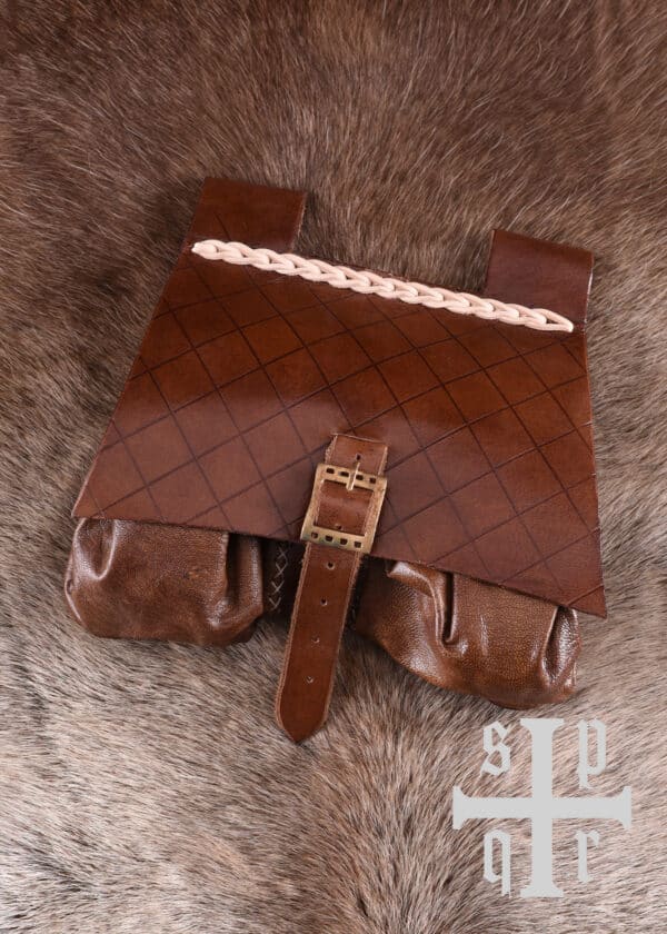 Mittelalterliche Ledertasche, 14. Jahrhundert, Braun