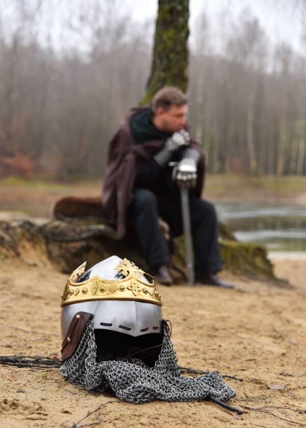 Helm von Robert Bruce, Mittelalter-Beckenhaube mit Brünne, 1,6 mm Stahl
