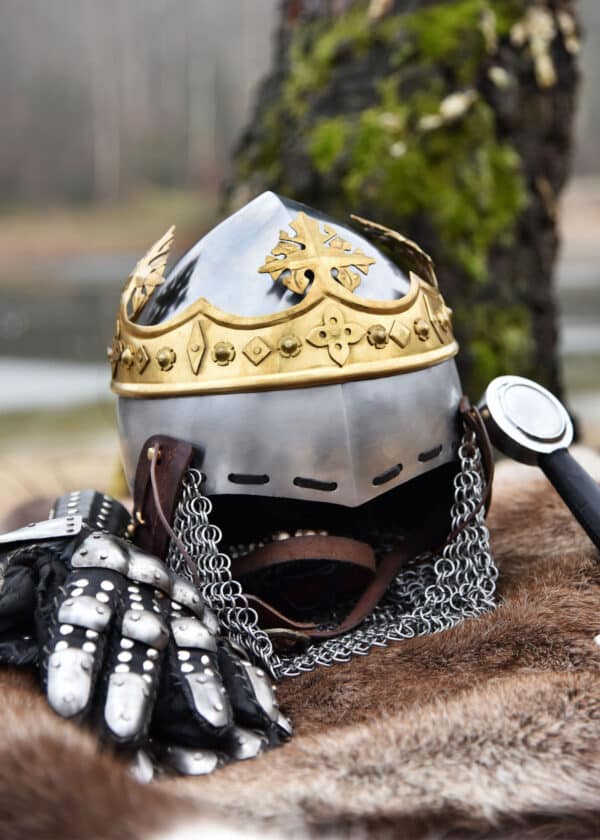 Helm von Robert Bruce, Mittelalter-Beckenhaube mit Brünne, 1,6 mm Stahl