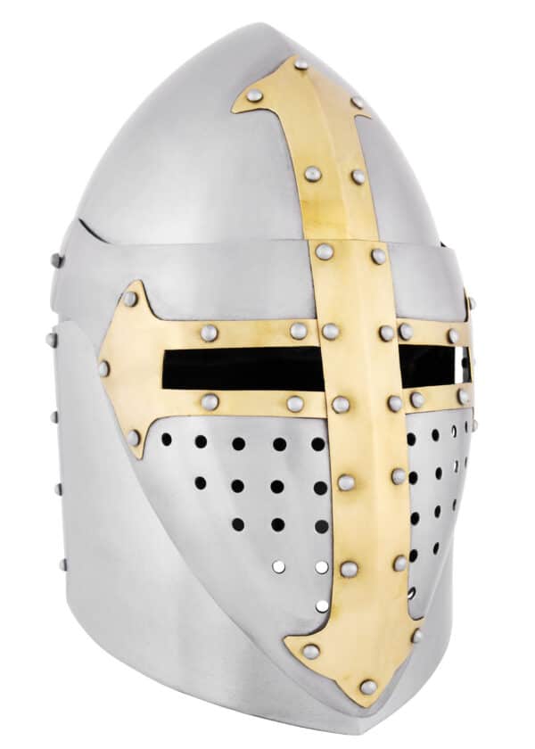 Topfhelm mit klappbarem Visier, 1,6 mm Stahl, poliert