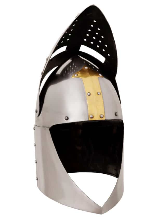 Topfhelm mit klappbarem Visier, 1,6 mm Stahl, poliert