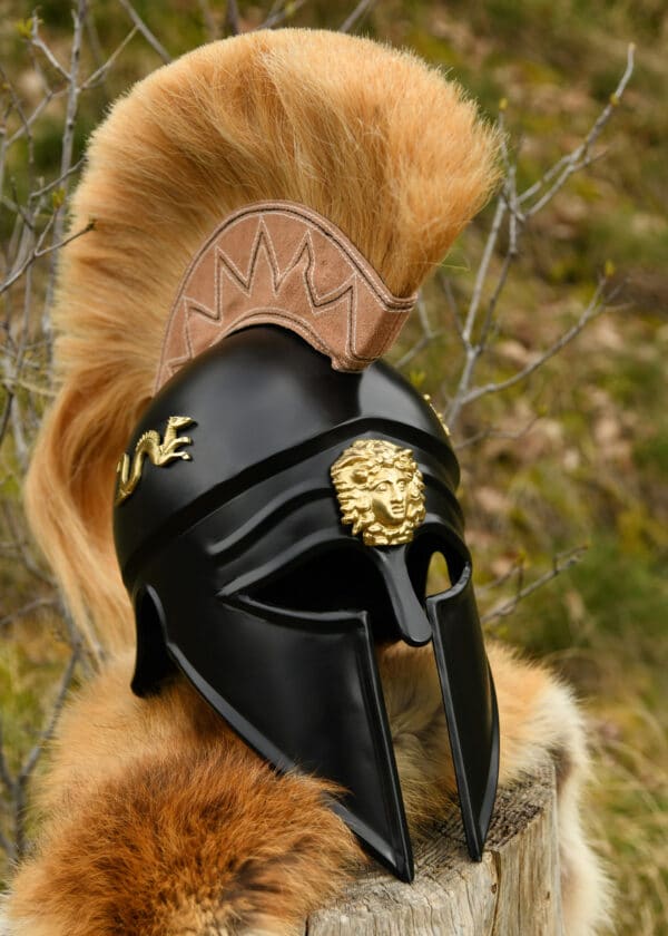 Italo-Korintherhelm mit Helmbusch, schwarz, verziert