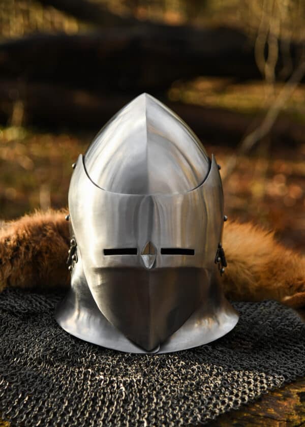 Topfhelm mit Klappvisier, 1,6 mm Stahl