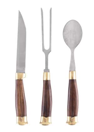 3-teiliges Mittelalterbesteck mit Lederetui, Holzgriff