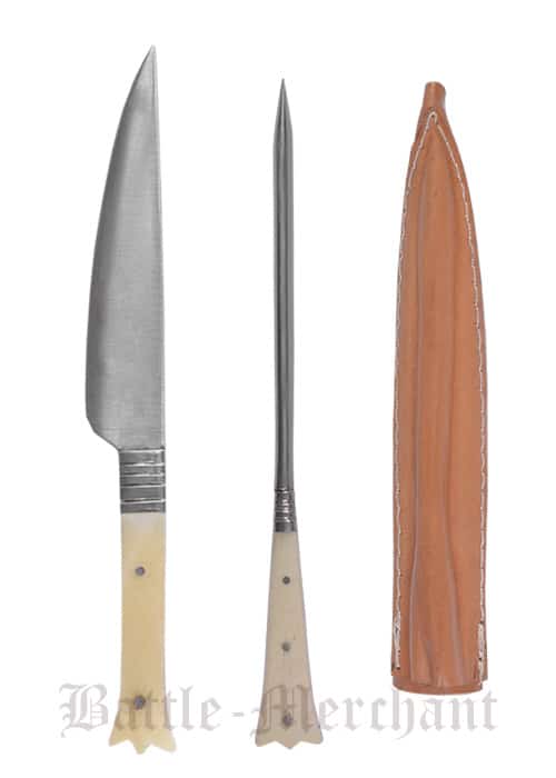 Stredoveký príbor z nehrdzavejúcej ocele vrátane koženého puzdra, cca 19 cm