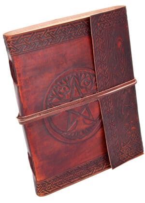 Grosses Lederbuch mit Pentagramm, braun, ca. 20 x 25 cm