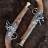 Duell-Pistolen, Espingolen, 2er Set, 18. Jahrhundert, Messing, Replik
