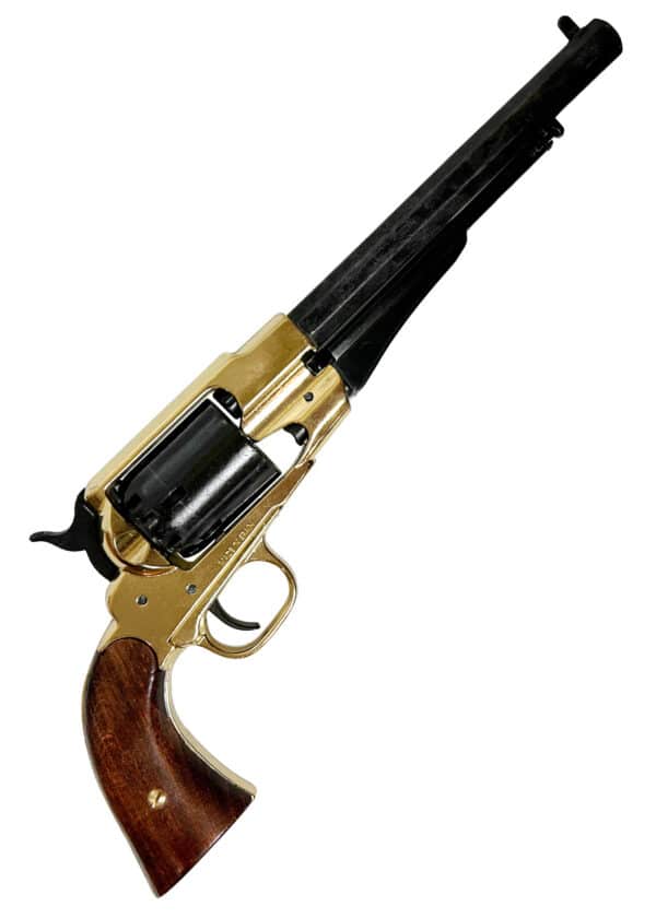 Remington 1858, perkusný revolver, čierny s mosadzným rámom, replika