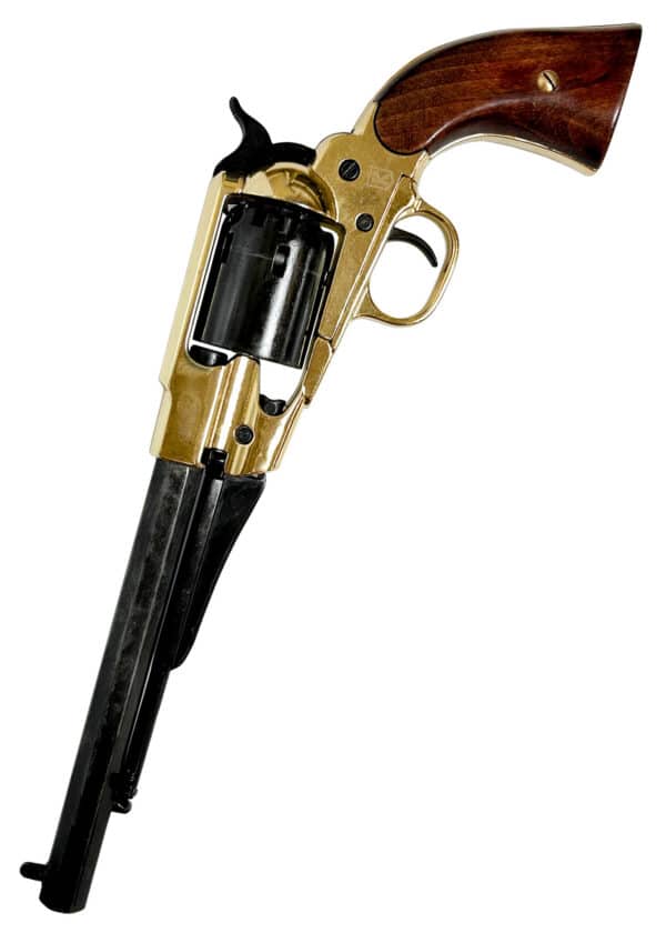 Remington 1858, perkusný revolver, čierny s mosadzným rámom, replika