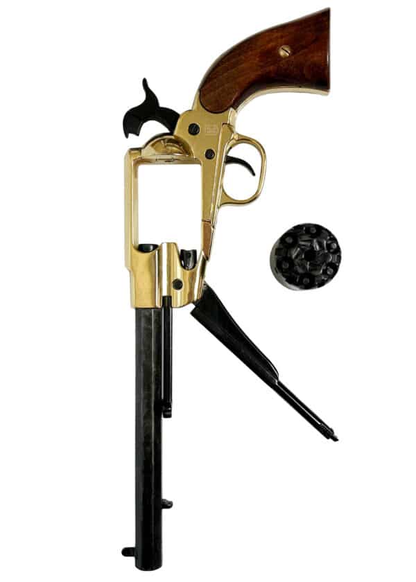 Remington 1858, perkusný revolver, čierny s mosadzným rámom, replika