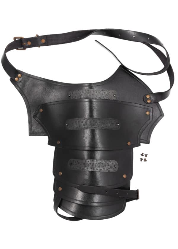 Leder Schulterschutz Balor mit Metalldetails, schwarz