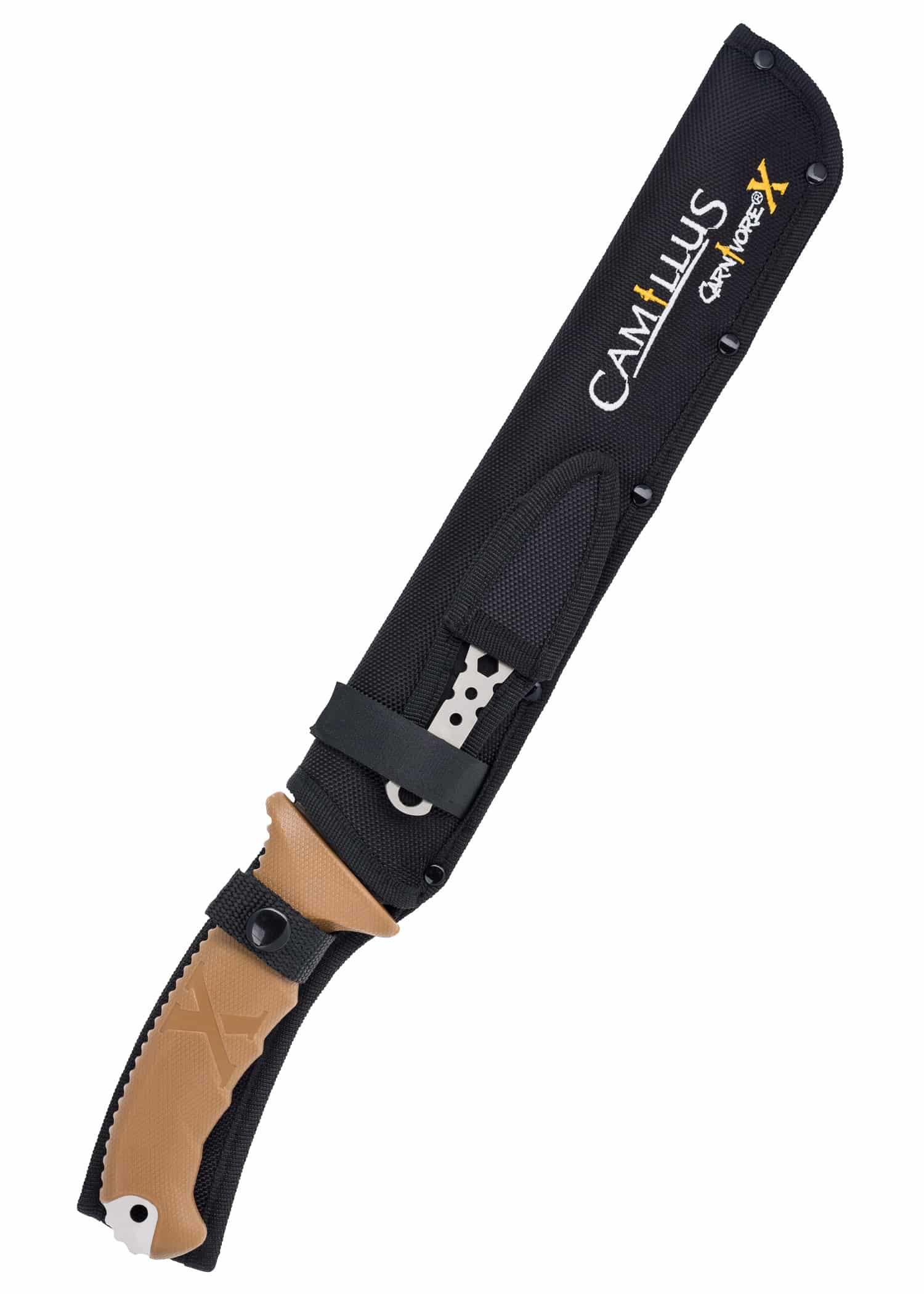 cam-19236b_camillus_machete_carnivore_x_titanium_nitride_bonded Camillus CARNIVORE X, Machete mit Scheide, brauner Griff