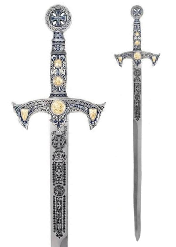 Templer Schwert silber, blau mit Zierätzung